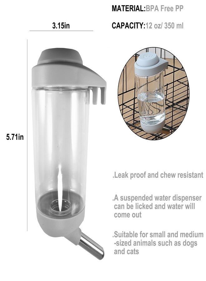 DEEUCHIS Dog Crate Water Bottle - 12 oz No Drip Kennel Pet Water Dispenser, Easy-to-Use Cage Water Bottle for Dogs, Cats, Small Animals, 350ML, Grey - Image 2